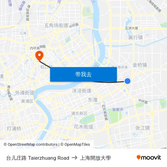 台儿庄路 Taierzhuang Road to 上海開放大學 map