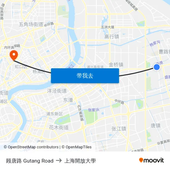 顾唐路 Gutang Road to 上海開放大學 map
