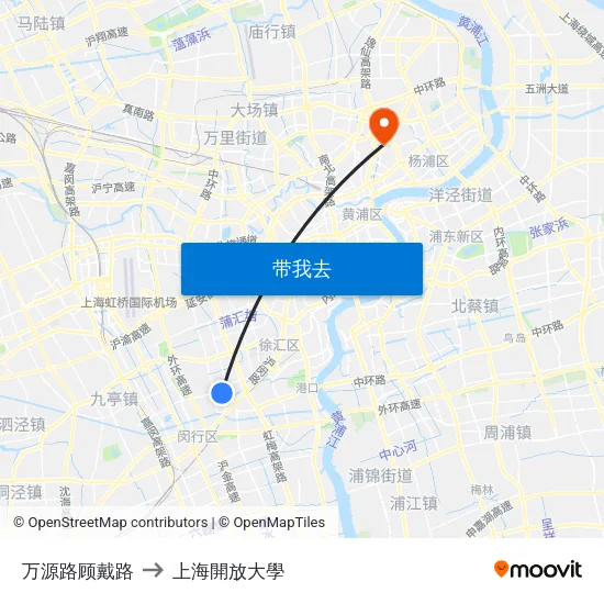 万源路顾戴路 to 上海開放大學 map