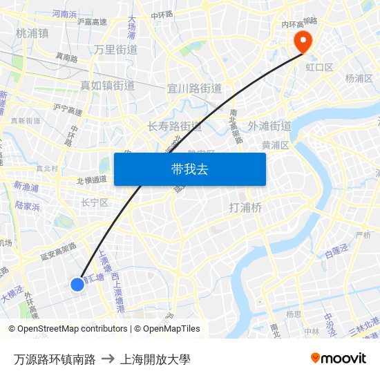 万源路环镇南路 to 上海開放大學 map