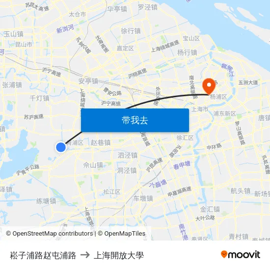 崧子浦路赵屯浦路 to 上海開放大學 map