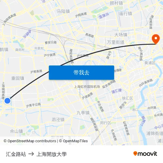 汇金路站 to 上海開放大學 map