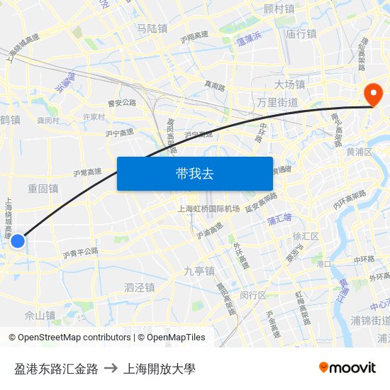 盈港东路汇金路 to 上海開放大學 map