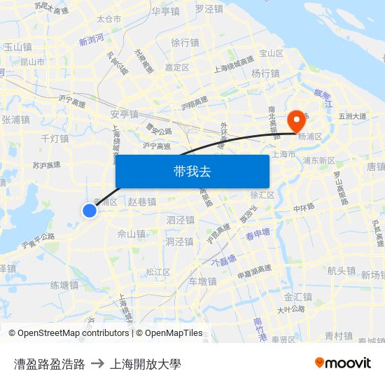 漕盈路盈浩路 to 上海開放大學 map