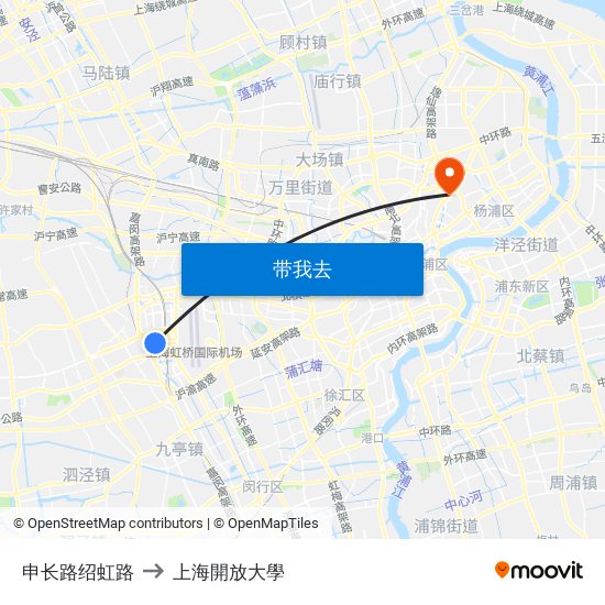 申长路绍虹路 to 上海開放大學 map