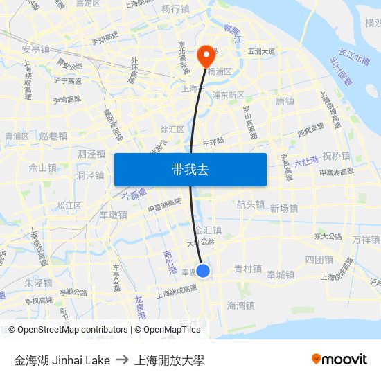 金海湖 Jinhai Lake to 上海開放大學 map