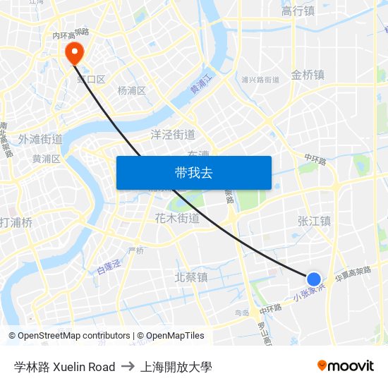 学林路 Xuelin Road to 上海開放大學 map