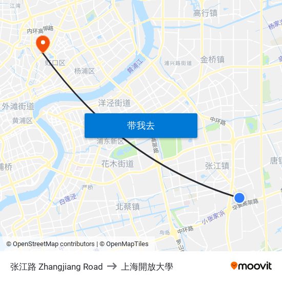 张江路 Zhangjiang Road to 上海開放大學 map