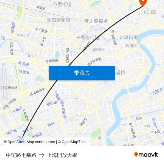 中谊路七莘路 to 上海開放大學 map