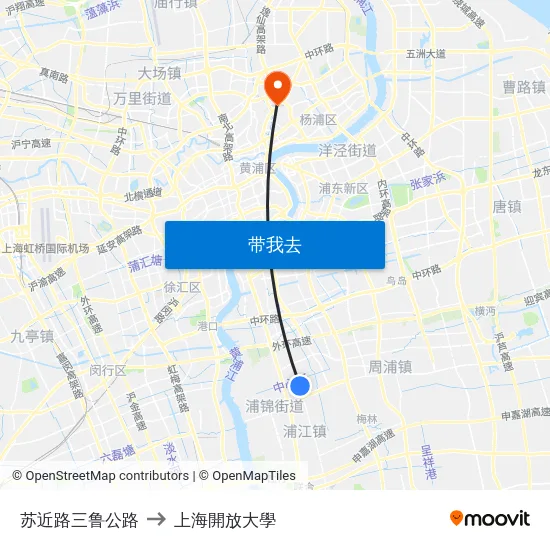 苏近路三鲁公路 to 上海開放大學 map