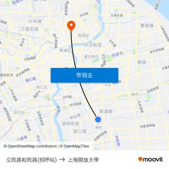 立民路粒民路(招呼站) to 上海開放大學 map