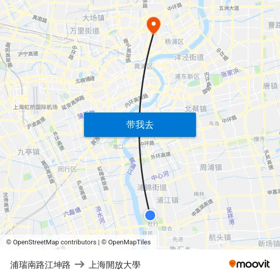 浦瑞南路江坤路 to 上海開放大學 map