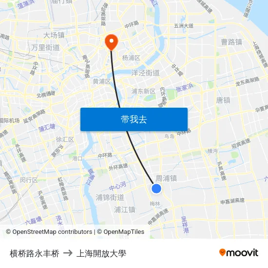 横桥路永丰桥 to 上海開放大學 map