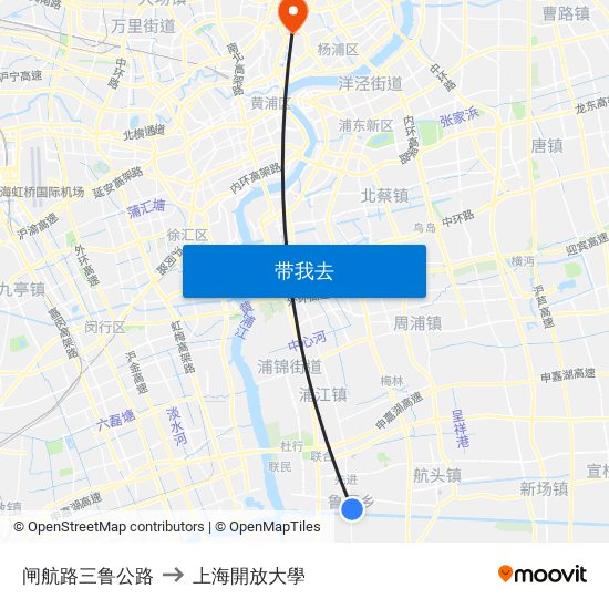 闸航路三鲁公路 to 上海開放大學 map