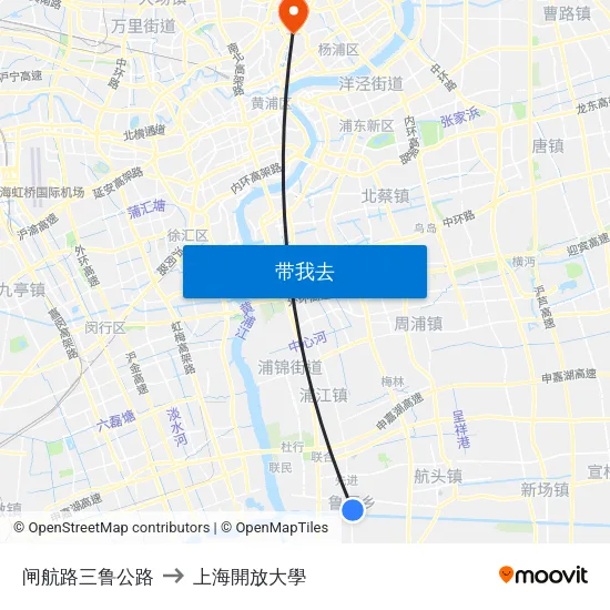 闸航路三鲁公路 to 上海開放大學 map