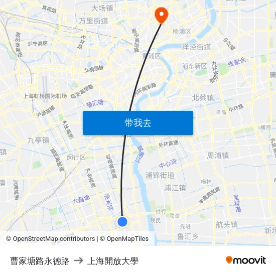 曹家塘路永德路 to 上海開放大學 map