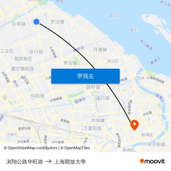 浏翔公路华旺路 to 上海開放大學 map