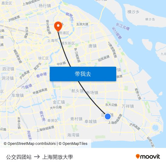 公交四团站 to 上海開放大學 map