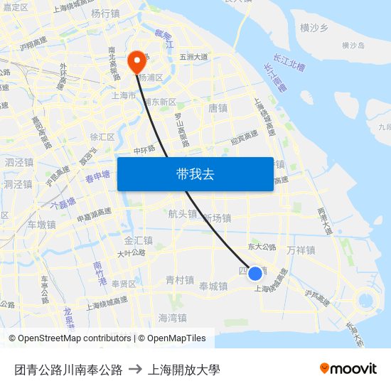 团青公路川南奉公路 to 上海開放大學 map