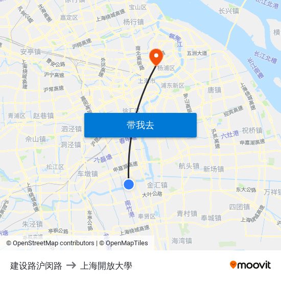 建设路沪闵路 to 上海開放大學 map