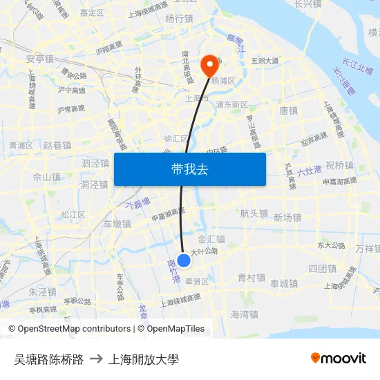 吴塘路陈桥路 to 上海開放大學 map