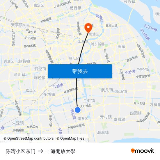 陈湾小区东门 to 上海開放大學 map