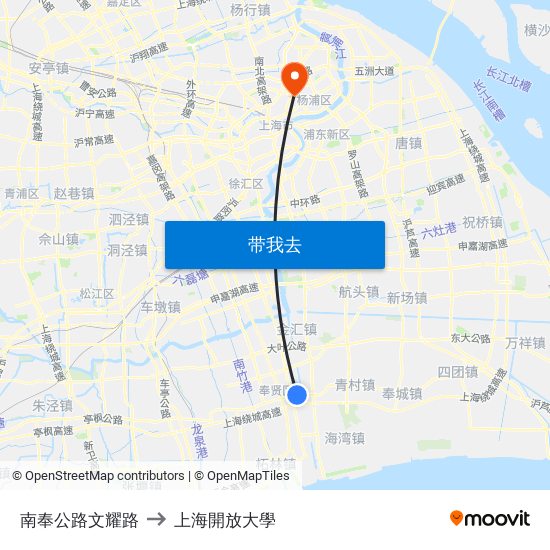 南奉公路文耀路 to 上海開放大學 map