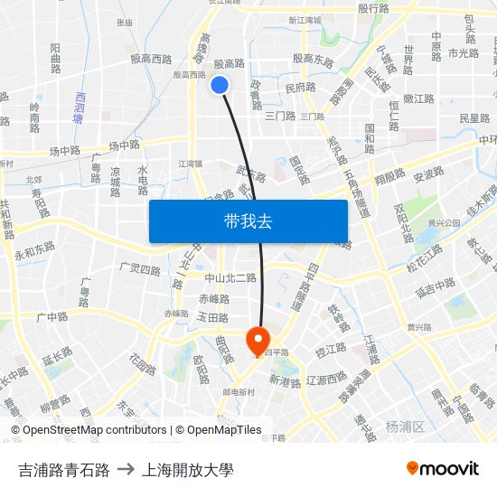 吉浦路青石路 to 上海開放大學 map