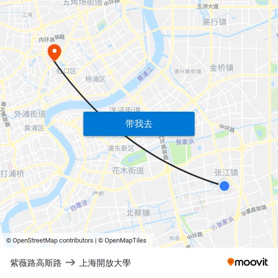 紫薇路高斯路 to 上海開放大學 map