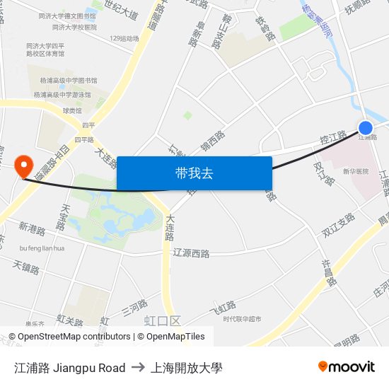 江浦路 Jiangpu Road to 上海開放大學 map