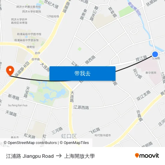 江浦路 Jiangpu Road to 上海開放大學 map