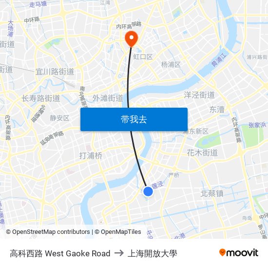 高科西路 West Gaoke Road to 上海開放大學 map