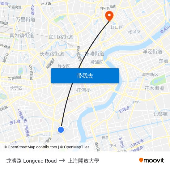 龙漕路 Longcao Road to 上海開放大學 map