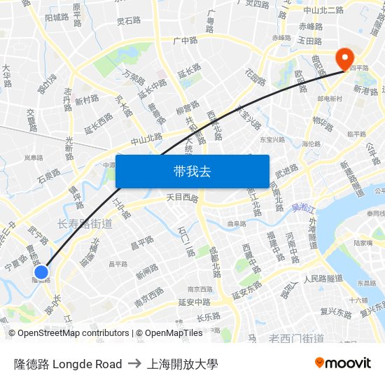 隆德路 Longde Road to 上海開放大學 map