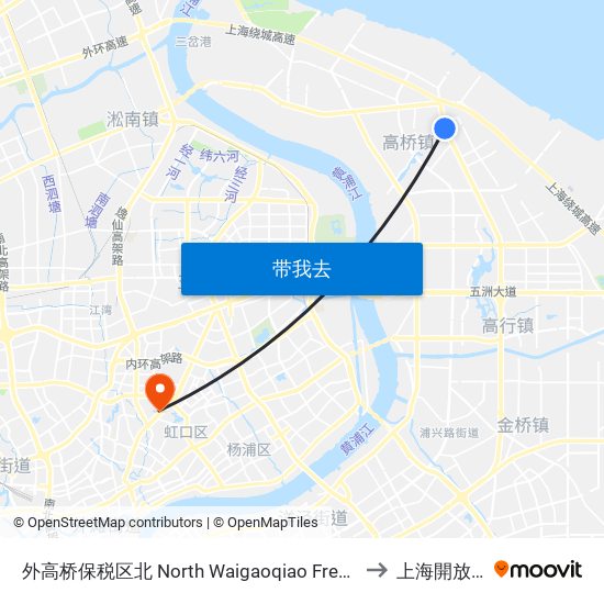 外高桥保税区北 North Waigaoqiao Free Trade Zone to 上海開放大學 map