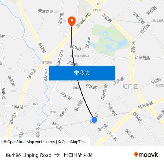 临平路 Linping Road to 上海開放大學 map