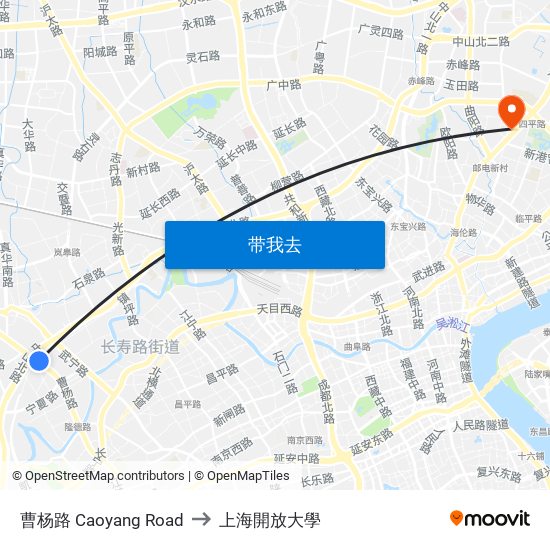 曹杨路 Caoyang Road to 上海開放大學 map