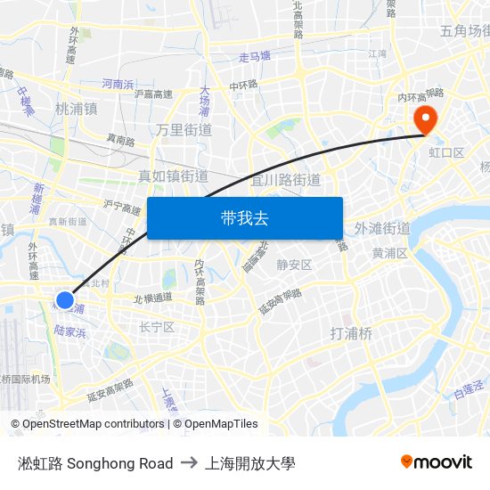 淞虹路 Songhong Road to 上海開放大學 map