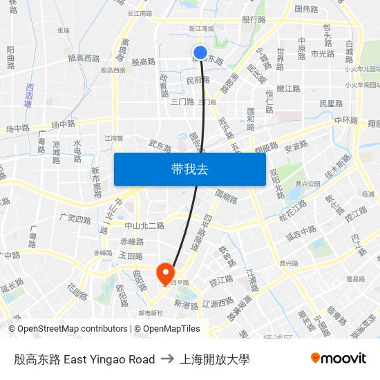 殷高东路 East Yingao Road to 上海開放大學 map