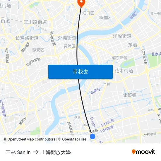 三林 Sanlin to 上海開放大學 map