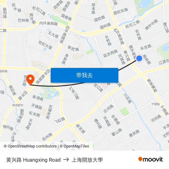 黄兴路 Huangxing Road to 上海開放大學 map