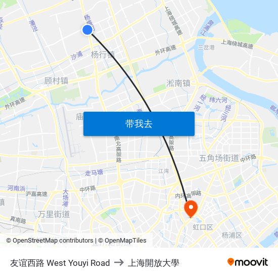 友谊西路 West Youyi Road to 上海開放大學 map