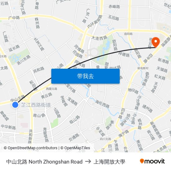 中山北路 North Zhongshan Road to 上海開放大學 map