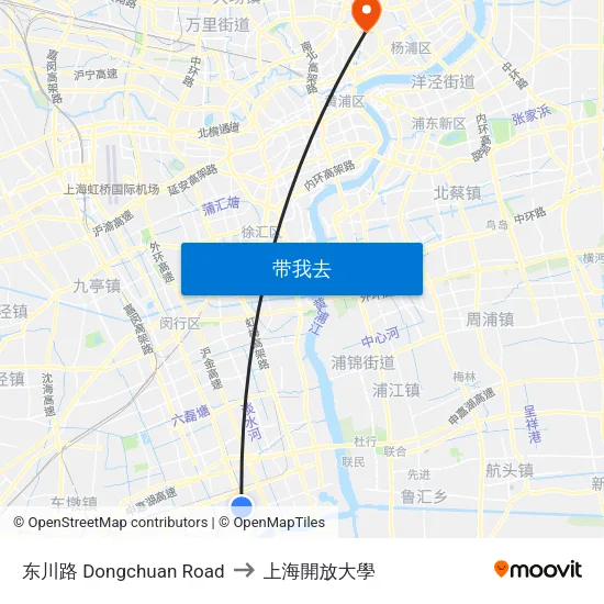 东川路 Dongchuan Road to 上海開放大學 map