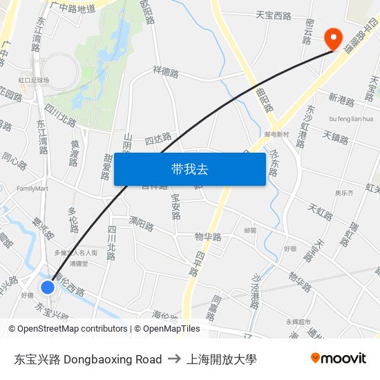 东宝兴路 Dongbaoxing Road to 上海開放大學 map