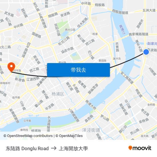 东陆路 Donglu Road to 上海開放大學 map