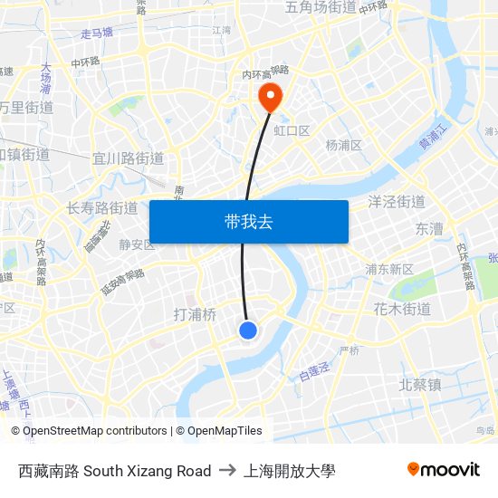 西藏南路 South Xizang Road to 上海開放大學 map