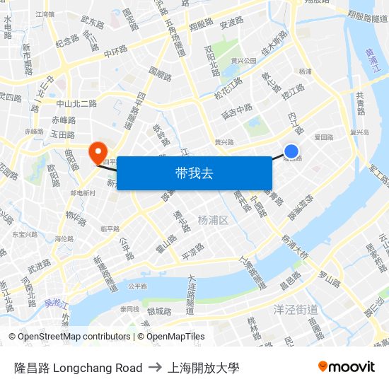 隆昌路 Longchang Road to 上海開放大學 map