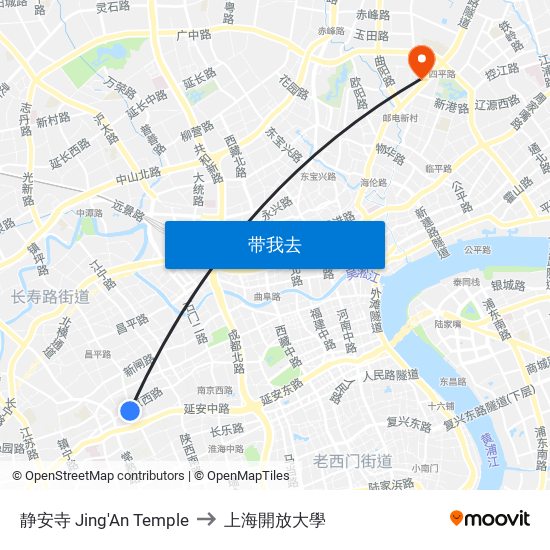 静安寺 Jing'An Temple to 上海開放大學 map