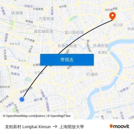 龙柏新村 Longbai Xincun to 上海開放大學 map